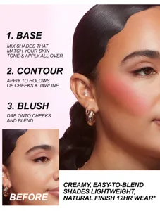Creamy multi-use blush and contour palette tutorial detail showcasing easy application steps.