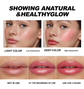 Detailansicht des temperaturabhängigen Lippenstifts mit Farbverlauf und Anwendung.