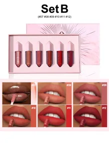 Handaiyan 6-color matte liquid lipstick set with pink gift box and vibrant shade swatches.