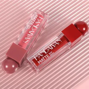 Matte liquid lipstick detail shot, smooth texture and long lasting wear for daily makeup look.
