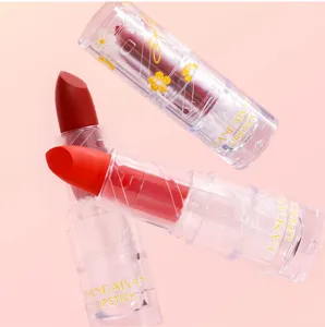 Samtiger matter Lippenstift mit transparentem Blumen-Etui, langanhaltendes Make-up.
