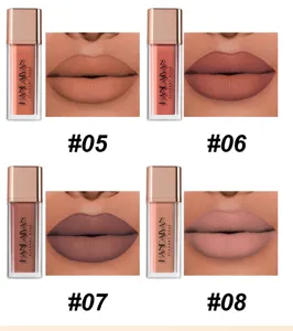 Matte liquid lipstick lip gloss color swatch close-up detail showing shades 05 to 08.