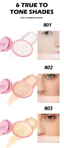 Close-up detail showcasing three shades of setting powder, texture and skin swatch effects.