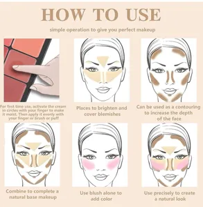 Step-by-step instruction guide for 12-color cream blush, highlighter and contour palette.