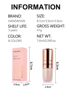 Handaiyan vloeibare contour highlighter detailweergave met afmetingen en productverpakking.