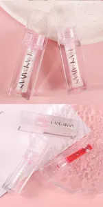 Transparent moisturizing mirror lip gloss and pearlescent lip oil detail shot for glossy lips.