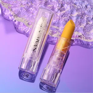 Matte lipstick set with transparent tube design, vibrant yellow and white shades for bold looks.