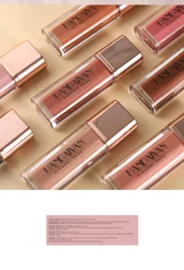Close-up detail shot of matte liquid lip gloss, waterproof and long-lasting cosmetic product.