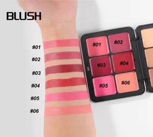 Cream blush palette with 6 shades, smooth matte finish, long-lasting makeup for daily use.