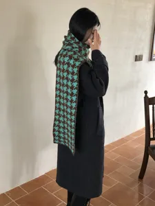 Sciarpa in maglia pied-de-poule verde marrone stile coreano, calda sciarpa invernale donna.
