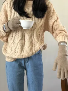Gemütliche Strick-Touchscreen-Handschuhe Herbst Winter warme thermische einfarbige Mode