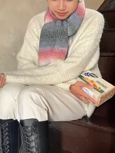 Bufanda degradada coreana otoño invierno cálida pañuelo versátil mujer chal acogedor colorido