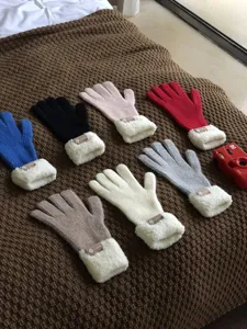 Thickened winter knit gloves with plush cuffs, warm thermal touchscreen gloves for women.