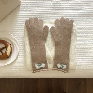 Herbst Winter dicke warme braune Strickhandschuhe Touchscreen einfarbige Wollhandschuhe