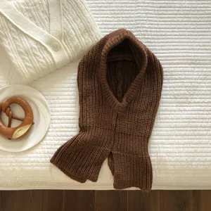 Knitted balaclava hood scarf winter warm thick knit beanie women fashion headwear detail view