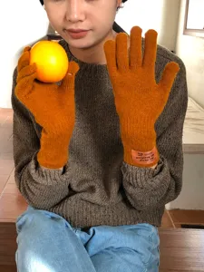 Detailansicht Winter Strick Touchscreen Handschuhe, einfarbig Wolle Mix warme Radfahrhandschuhe.
