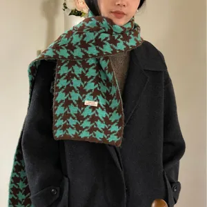 Sciarpa da Donna Ispessita Pied de Poule Invernale Calda Sciarpa in Maglia Morbida in Poliestere a Quadri Accessorio Moda Coreana