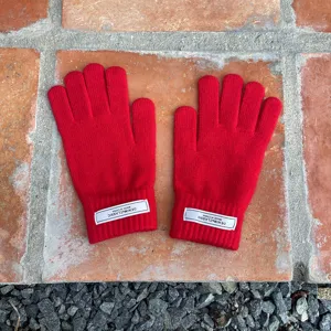 Rote Strickhandschuhe Winter warme Fünffinger Touchscreen Wollhandschuhe Damen Herren