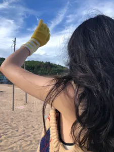 Japanische Winter Strick Fünffinger gestreifte Handschuhe süße gelbe Touchscreen Handschuhe.