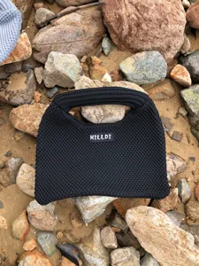 Schwarze gewebte Damen Handtasche Beutel Tasche Stilvolle Herbst Winter Mode Accessoire