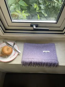 Winter warm 100% wool purple fringed scarf soft elegant cozy thermal ladies winter accessory