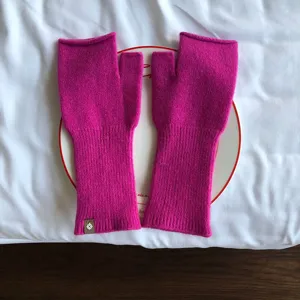 Damen Winter warm Strick fingerlose Handschuhe einfarbig rosa thermische Halbfinger Hand