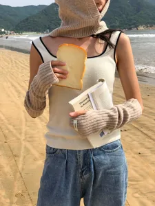 Autumn winter knit arm warmers knitted vest balaclava set comfortable stylish cozy apparel.