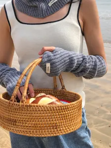 100% wool knitted arm sleeves and neck warmer set for autumn winter warm gloves