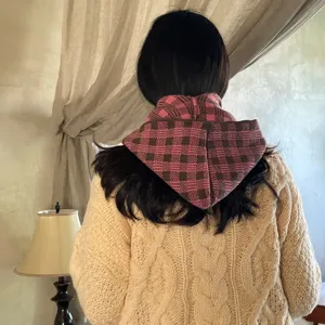 Autumn winter knit hooded scarf plaid thick warm hat shawl versatile stylish cozy fashion