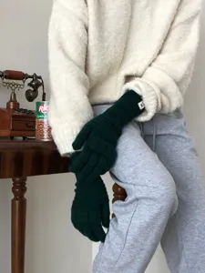 Herbst Winter lang Strick Fünf-Finger Waffel Handschuhe warme einfarbige Wollhandschuhe