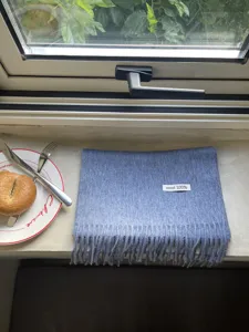 Solid color wool scarf winter warm tassel women shawl elegant blue daily detail view