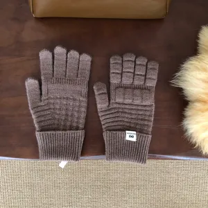 Herbst Winter Strick Waffel Fünffinger Handschuhe warme einfarbige Wolle Finger Handschuhe