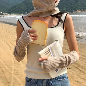 Winter warm knitted long sleeve gloves and matching accessories for daily fashion wear.