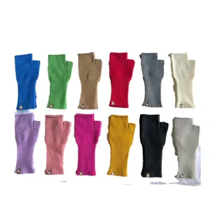 Einfarbige gestrickte Halbfinger Handschuhe Winter warme fingerlose Handschuhe für Damen bunt