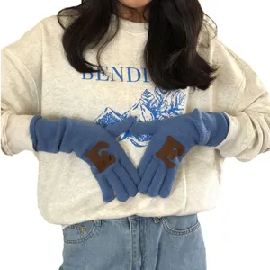 Koreanische einfarbige Strickhandschuhe Herbst Winter warme Paare Buchstaben Handschuhe Damen Neu