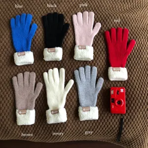 Winter thick warm knitted gloves with plush cuffs colorful touchscreen gloves for women