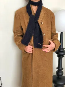 Bufanda estrecha negra de pelo sintético, elegante cuello largo y suave para otoño invierno.