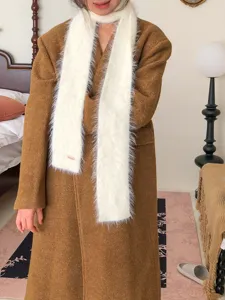 Bufanda larga coreana de imitación visón estilo otoño Maillard Y2K calentador de cuello