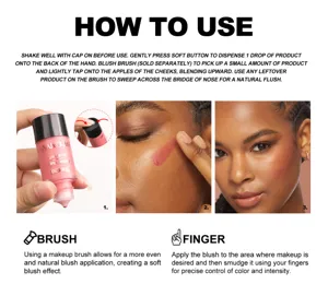 Liquid blush press-type radiant flush makeup for natural cheek glow and shimmer look