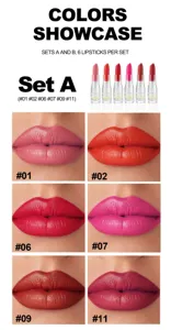 Handaiyan matte lipstick set of 6 colors, long lasting waterproof moisturizing lip makeup shade display