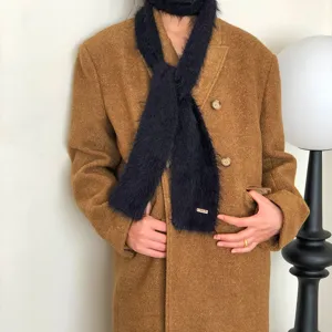 Bufanda larga y estrecha de visón sintético coreano negro y2k elegante suave cuello