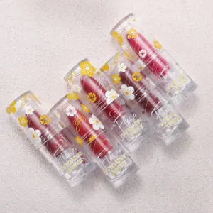 Handaiyan matte lipstick with clear floral tube design, long lasting and moisturizing.