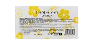 Detailed view of Handaiyan flower lipstick packaging showing ingredients, batch and dates.