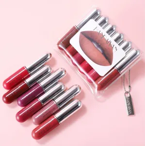 HANDAIYAN matte capsule lip gloss set details, multi-color liquid lipstick cosmetic display.