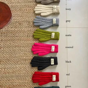 Winter cable knit gloves for women, warm five-finger gloves in multiple solid colors.