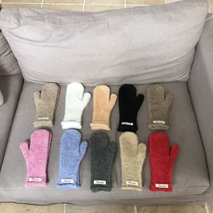 Winter warme Schlingengarn Fäustlinge, dicke gemütliche gestrickte einfarbige Handschuhe.
