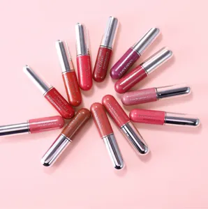 Capsule lip gloss details showing various vibrant shades arranged in circular shape.