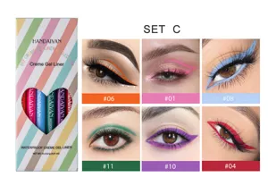 Λεπτομερής εικόνα σετ χρωματιστού eyeliner τζελ κρέμας με ζωντανές αποχρώσεις και μακιγιάζ ματιών.