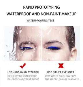 Dettaglio di eyeliner waterproof che mostra asciugatura rapida e prova di lunga durata.