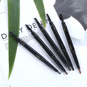 5-piece dual-headed automatic eyebrow pencil set with triangular tip and spoolie brush.